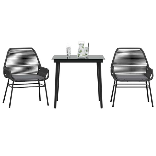 3 Piece Garden Dining Set with Cushions Black Poly Rattan Glass