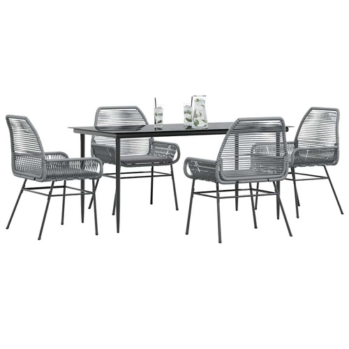 5 Piece Garden Dining Set with Cushions Grey Poly Rattan Glass