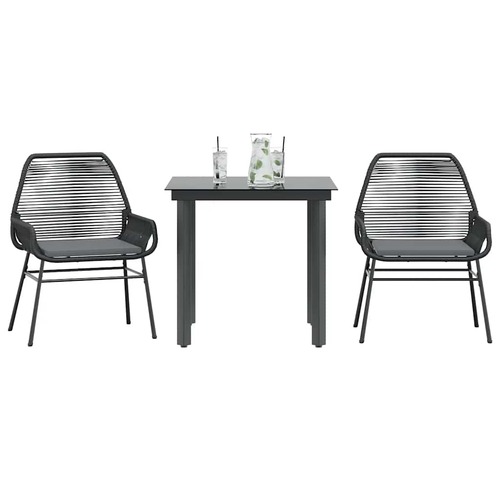 3 Piece Garden Dining Set with Cushions Black Poly Rattan Glass