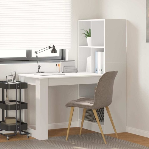 Desk with Shelf White 122 x 67 x 145 cm Engineered Wood