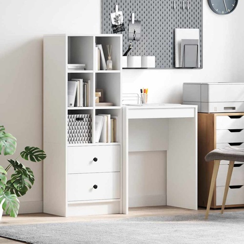 Desk with Storage with Drawer 2 pcs White Engineered wood