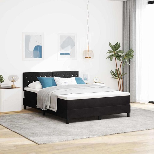Box Spring Bed Black and White 152 x 203 cm Fabric