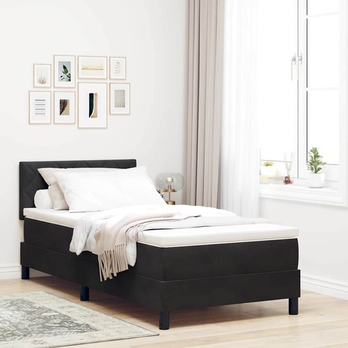 Box Spring Bed Black and White 107 x 203 cm Fabric