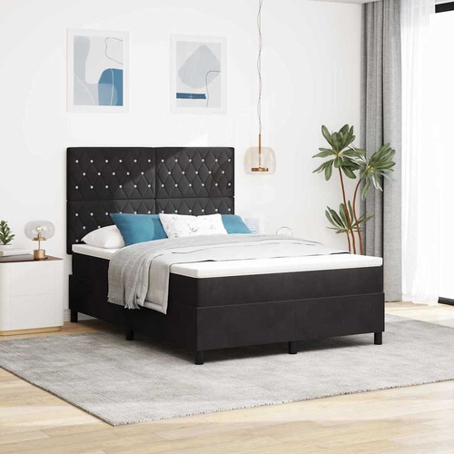 Box Spring Bed Black and White 152 x 203 cm Fabric
