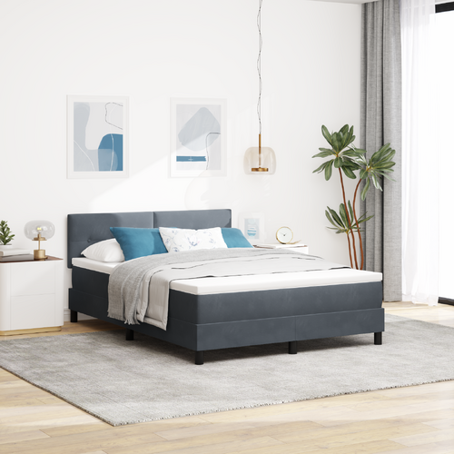 Box Spring Bed with Mattress & LED Dark Grey Queen Fabric