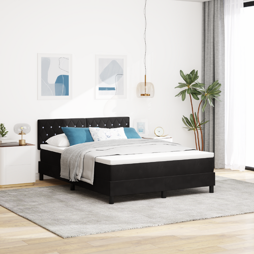 Box Spring Bed with Mattress & LED Black Queen Velvet