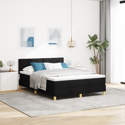 Box Spring Bed with Mattress & LED Black Full Velvet