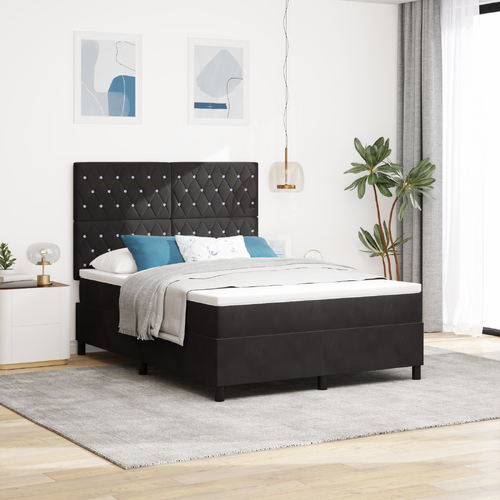 Box Spring Bed Black and White 152 x 203 cm Fabric