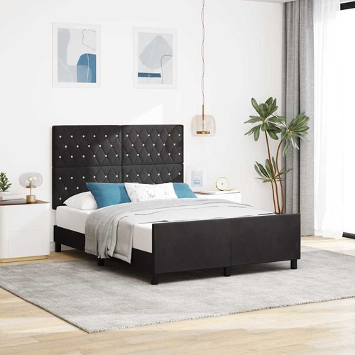 Bed Frame with Headboard Black 152 x 203 cm Velvet