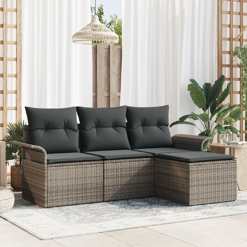 Sofa Set with Cushion 4 pcs Grey Poly Rattan