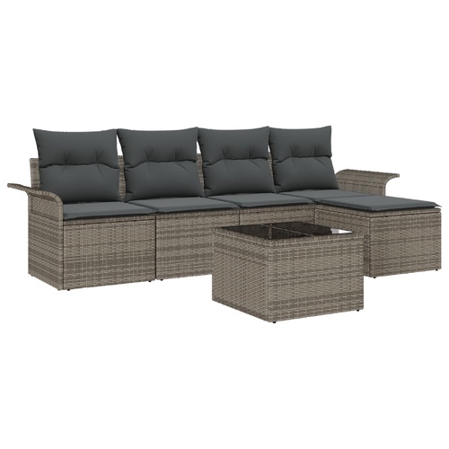 5 Piece Garden Sofa Set with Cushions Black Poly Rattan