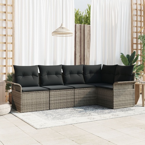 Garden Sofa Set with Cushion Manual 5 pcs Grey Poly Rattan