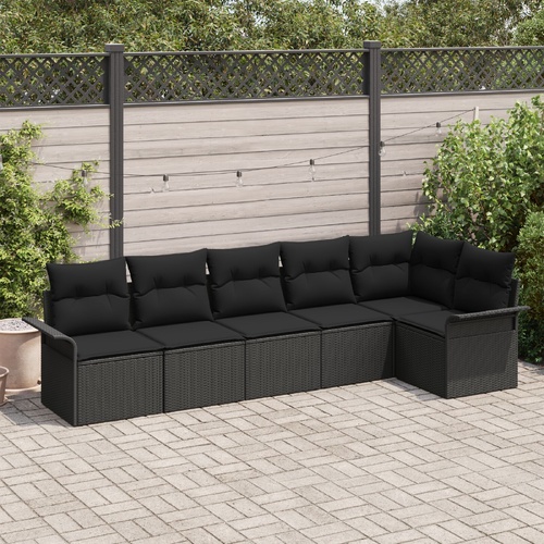 Garden Sofa Set with Cushion 6 pcs Black Poly Rattan