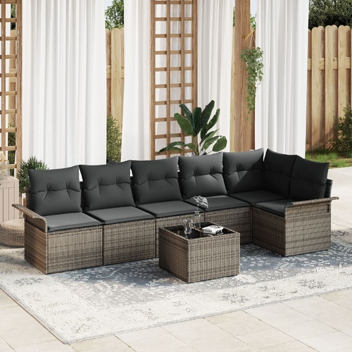 Garden Sofa Set with Cushion 7 pcs Grey Poly Rattan