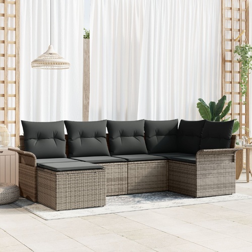 6 Piece Garden Sofa Set with Cushions Grey Poly Rattan