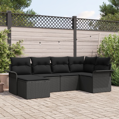Garden Sofa Set with Cushion 6 pcs Black Poly Rattan