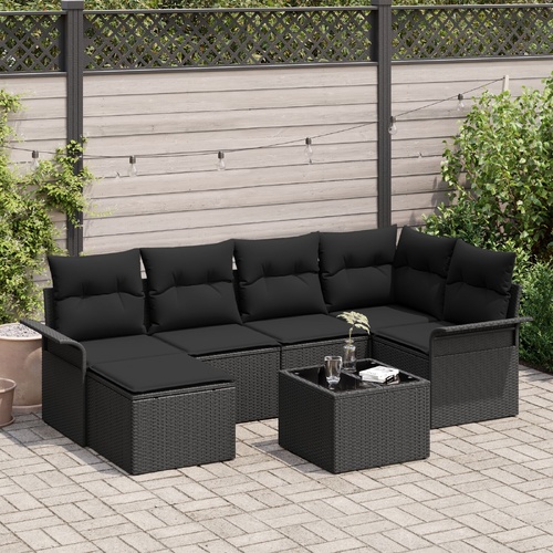 Garden Sofa Set with Cushion 7 pcs Black Poly Rattan
