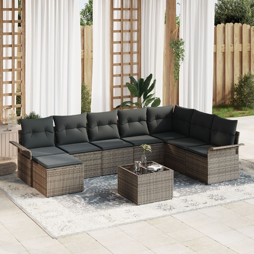 Garden Sofa Set with Cushion 9 pcs Grey Poly rattan