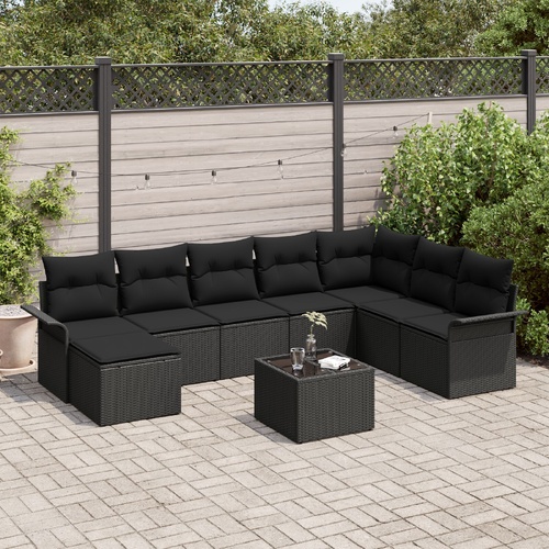 Garden Sofa Set with Cushion 9 pcs Black Poly Rattan
