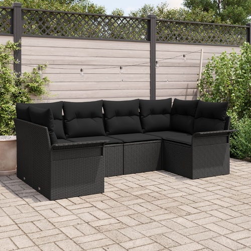 Garden Sofa Set with Cushion 6 pcs Black Poly Rattan