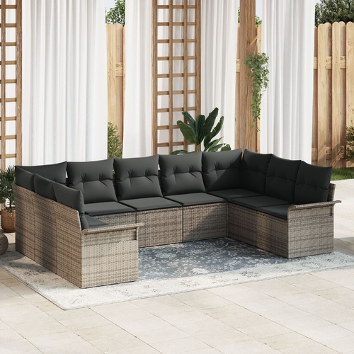 Garden Sofa Set with Cushion Grey Poly Rattan