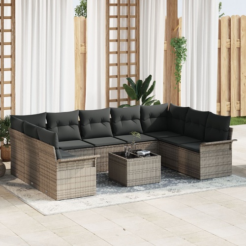Garden Sofa Set with Cushion 10 pcs Grey Poly Rattan