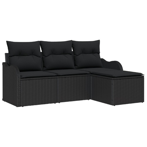 Garden Sofa Set with Cushion 4 pcs Black Poly Rattan