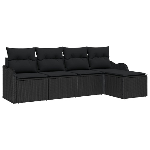 Garden Sofa Set Black Poly Rattan