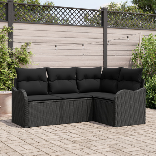 Garden Sofa Set Black Poly Rattan