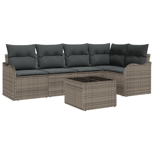 Garden Sofa Set with Cushion 6 pcs Grey Poly rattan