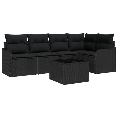 Garden Sofa Set Black Poly Rattan