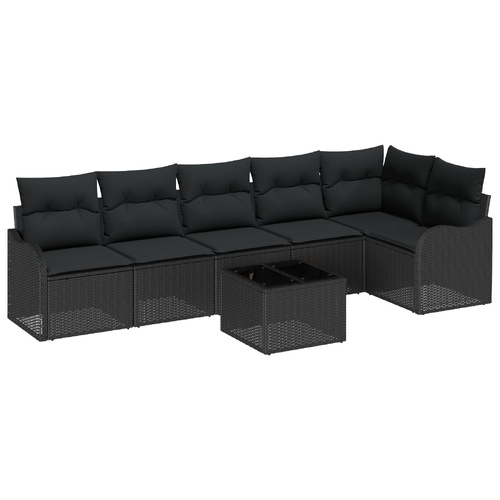 7 Piece Garden Sofa Set with Cushions Beige Poly Rattan, 2-Seater Garden Sofa with Cushions Black Poly Rattan