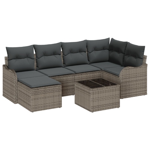 6 Piece Garden Sofa Set with Cushions Black Poly Rattan, 2-Seater Garden Sofa with Cushions Grey Poly Rattan