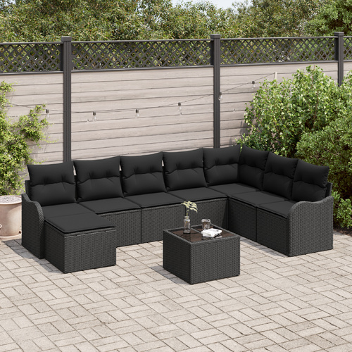 Garden Sofa Set 9 pcs Black Poly Rattan