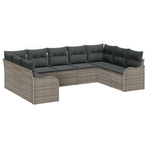 Garden Sofa Set 9 pcs Grey Poly Rattan