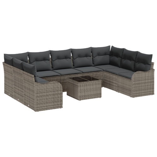 Garden Sofa Set with Cushion 10 pcs Grey Poly rattan