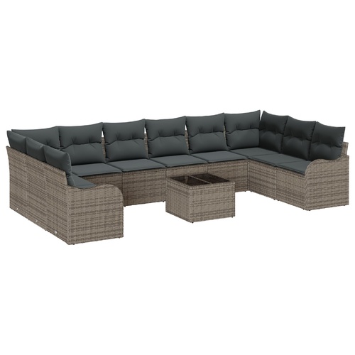 10 Piece Garden Sofa Set with Cushions - Black Poly Rattan