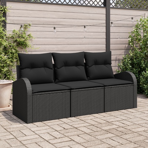Garden Sofa Set Black Poly Rattan