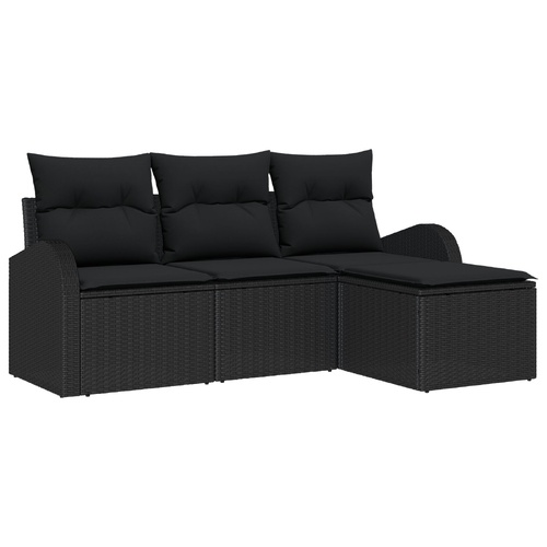 4 Piece Garden Sofa Set with Cushions Black Poly Rattan