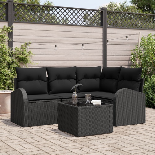 Garden Sofa Set 5 pcs Black Poly Rattan