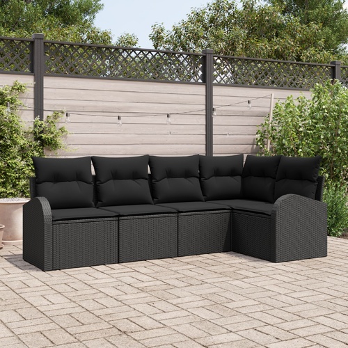 Sofa Set with Cushion Black Polyester