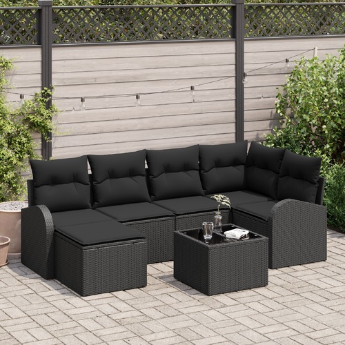 Garden Sofa Set 7 pcs Black Poly Rattan