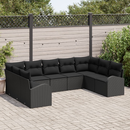 Sofa Set with Cushion Black Poly Rattan