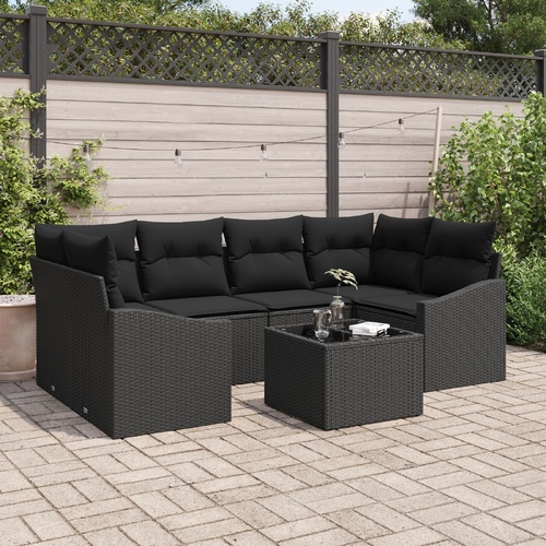 Sofa Set with Cushion with Pillow 7 pcs Black Poly Rattan