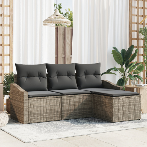 Sofa Set with Cushion 4 pcs Grey Poly Rattan