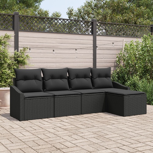 Sofa Set with Cushion 5 pcs Black Poly Rattan