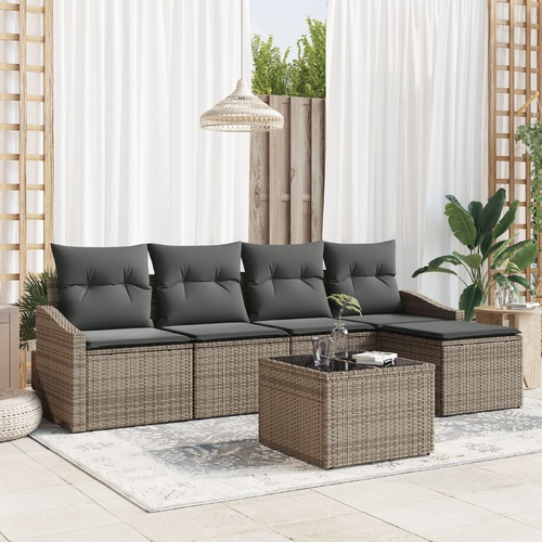 5 Piece Garden Sofa Set with Cushions Black Poly Rattan