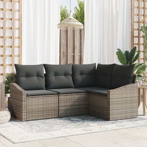 Sofa Set with Cushion 4 pcs Grey Poly Rattan