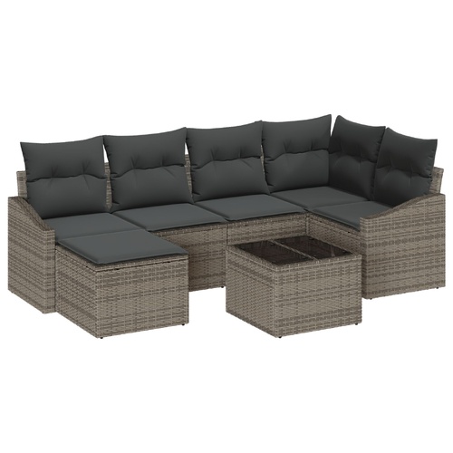 Garden Sofa Set 7 pcs Grey Poly rattan