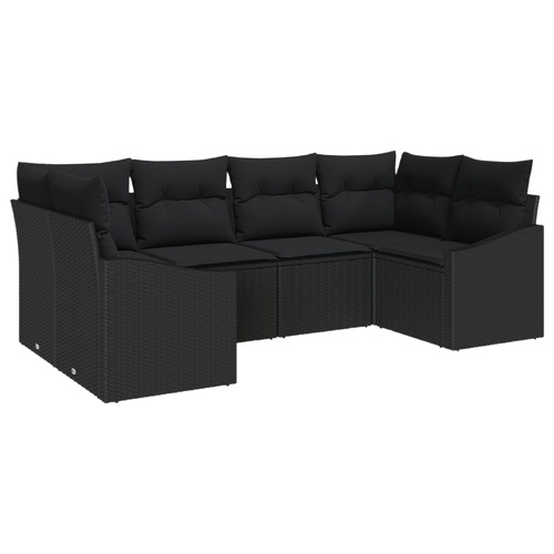 Sofa Set with Cushion 6 pcs Black Poly Rattan